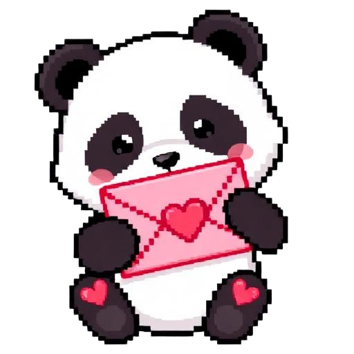 Pixel panda holding a love letter